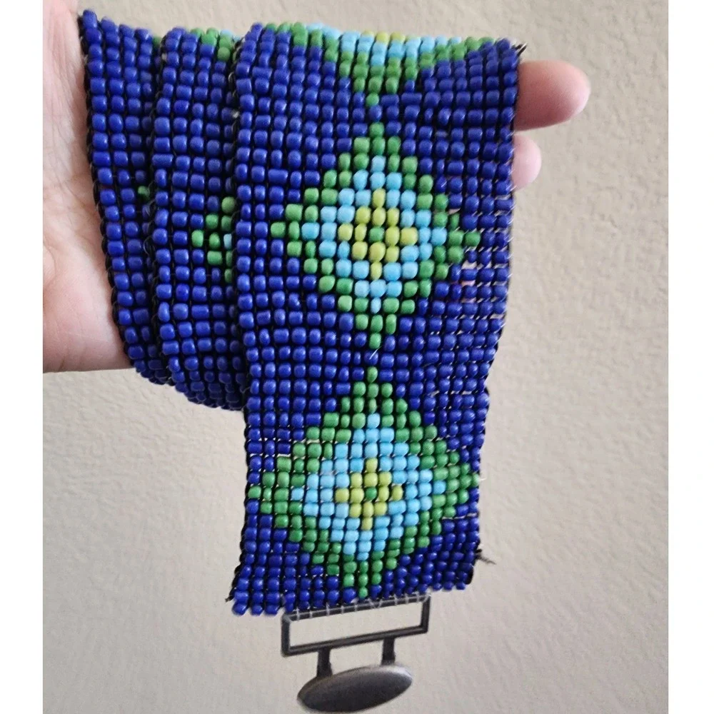 ✨️VTG Seed Bead Belt Geometric Diamond Loom Woven Boho Indiesleaze Streetwear